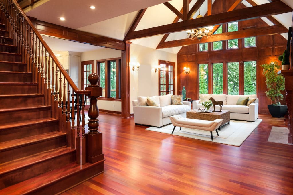 living room with vaulted ceilings