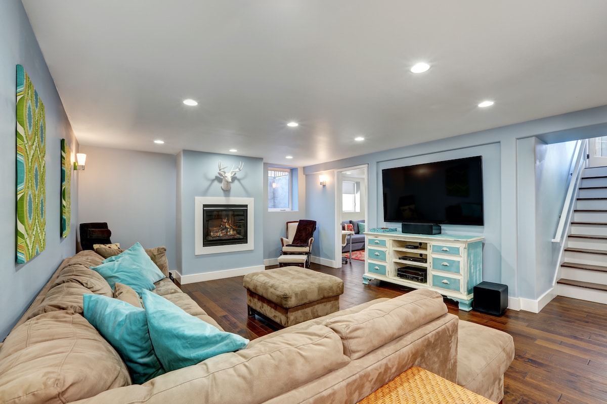 Basement made into a TV room