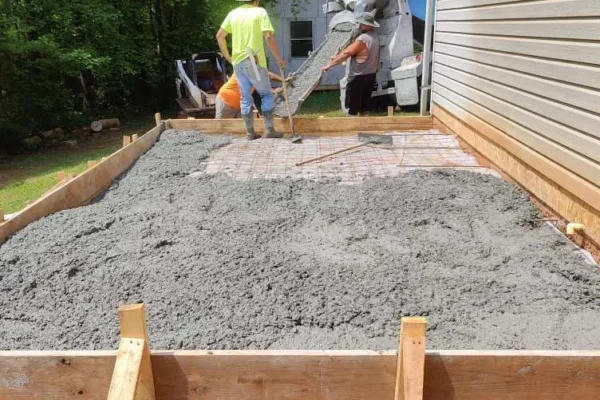 Pouring concrete slab for story addition 